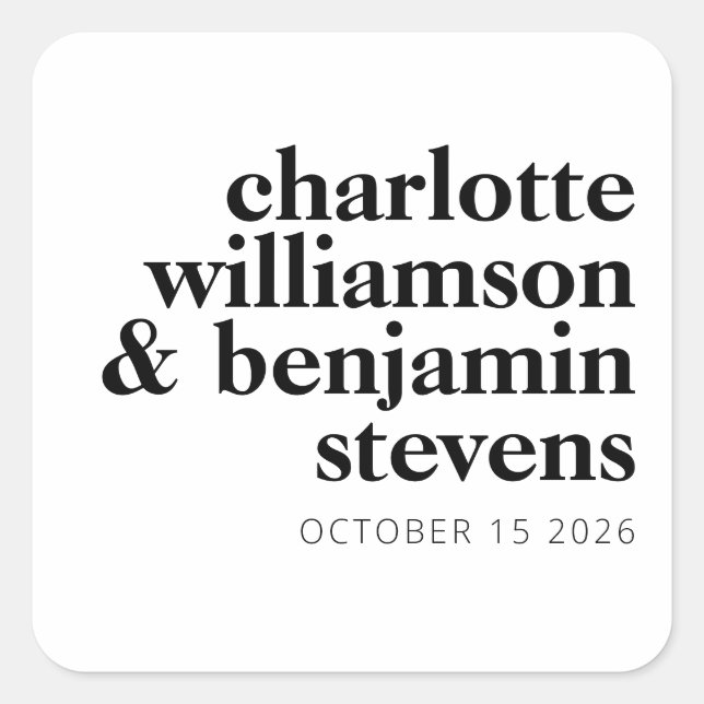 Modern Minimalist Retro Typography Black and White Square Sticker (Front)