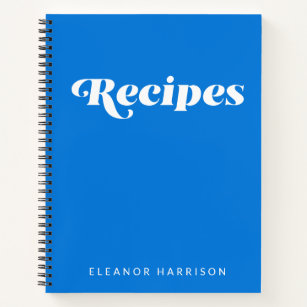 Modern Minimalist Retro Typography Blue Recipe Notebook