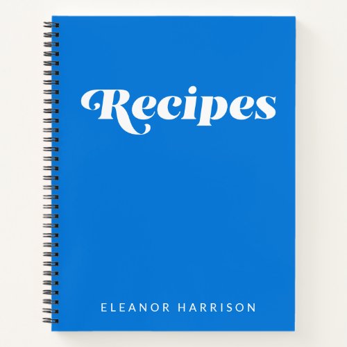 Modern Minimalist Retro Typography Blue Recipe Notebook