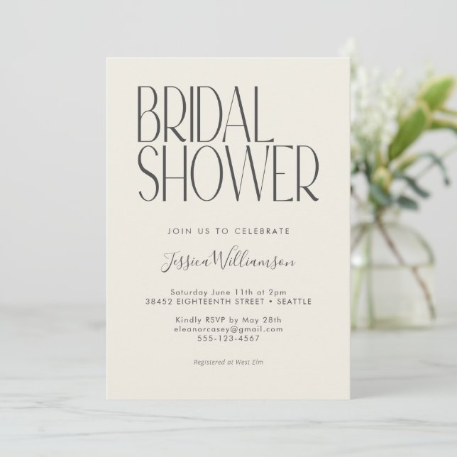 Modern Minimalist Retro Typography Bridal Shower Invitation (Standing Front)