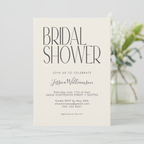 Modern Minimalist Retro Typography Bridal Shower Invitation