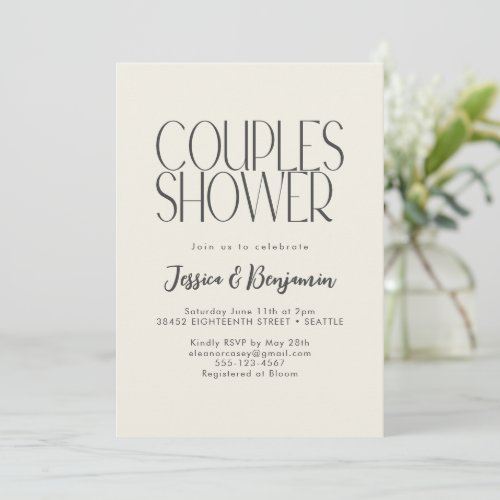 Modern Minimalist Retro Typography Couples Shower Invitation