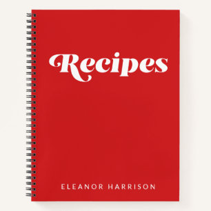 Modern Minimalist Retro Typography Red Recipe  Notebook