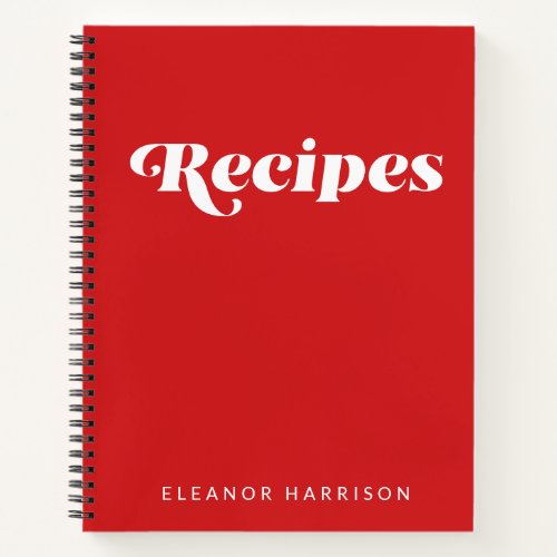 Modern Minimalist Retro Typography Red Recipe  Notebook