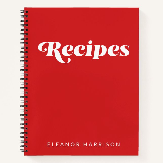 Modern Minimalist Retro Typography Red Recipe  Notebook (Front)