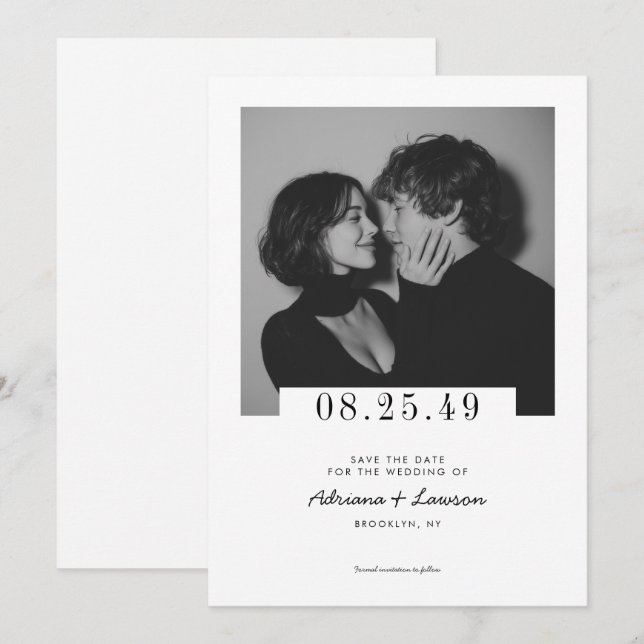 Modern Minimalist Romantic Editorial Photo Wedding Save The Date (Front/Back)