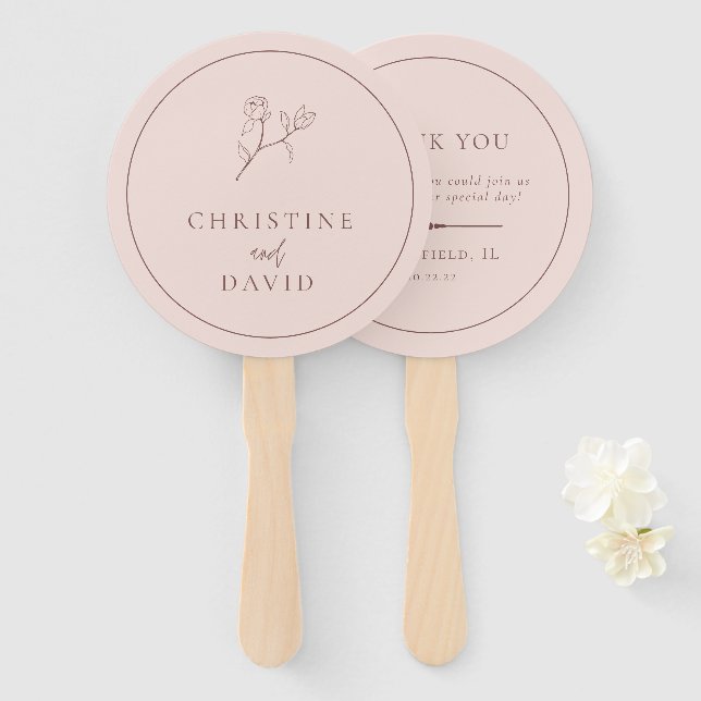 Modern Minimalist Rose Boho Flower Wedding Hand Fan (Front and Back)