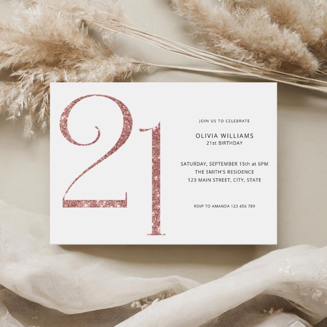 Modern Minimalist Rose Gold 21st Birthday Invitation (Creator Uploaded)