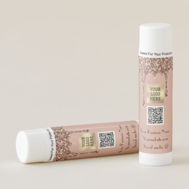 Modern Minimalist Rose Gold Custom logo QR Code Lip Balm (Front)