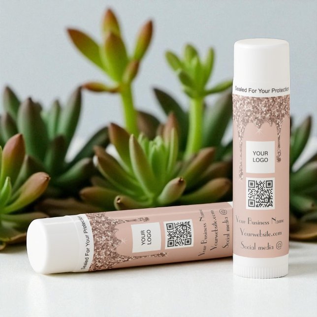 Modern Minimalist Rose Gold Custom logo QR Code Lip Balm (Creator Uploaded)