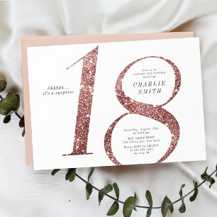 Modern minimalist rose gold glitter 18th birthday invitation