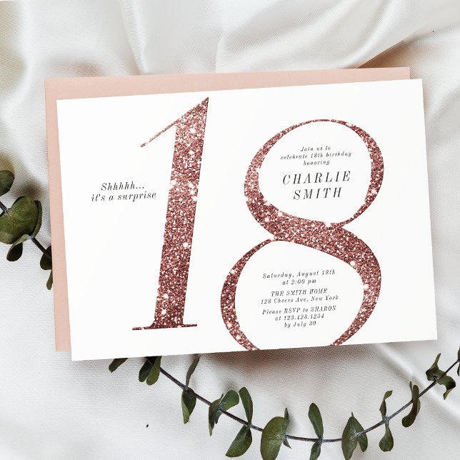 Modern minimalist rose gold glitter 18th birthday invitation (Modern minimalist rose gold glitter 18th birthday invitation)