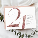 Modern minimalist rose gold glitter 21st birthday invitation<br><div class="desc">Modern minimalist 21st birthday party invitation features stylish faux rose gold glitter number 21 and your party details in classic serif font and charcoal color,   simple and elegant,  great surprise adult milestone birthday invitation.  
the background color can be changed to any color of your choice.</div>