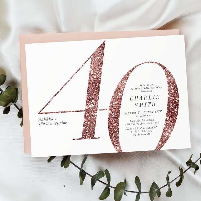 Modern minimalist rose gold glitter 40th birthday invitation (Modern minimalist rose gold glitter 40th birthday invitation)