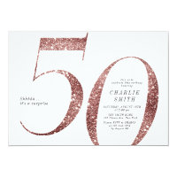 Modern minimalist rose gold glitter 50th birthday invitation