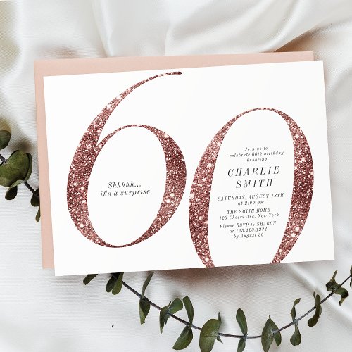 Modern minimalist rose gold glitter 60th birthday invitation