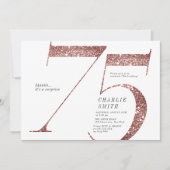 Modern minimalist rose gold glitter 75th birthday invitation (Front)