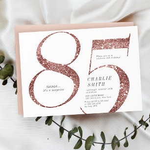 Modern minimalist rose gold glitter 85th birthday invitation