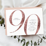 Modern minimalist rose gold glitter 90th birthday invitation<br><div class="desc">Modern minimalist 90th birthday party invitation features stylish faux rose gold glitter number 90 and your party details in classic serif font and charcoal color,   simple and elegant,  great surprise adult milestone birthday invitation.  
the background color can be changed to any color of your choice.</div>