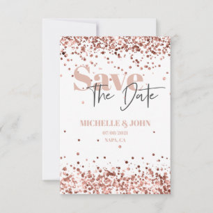 Modern Minimalist Rose Gold Glitter Script Save The Date