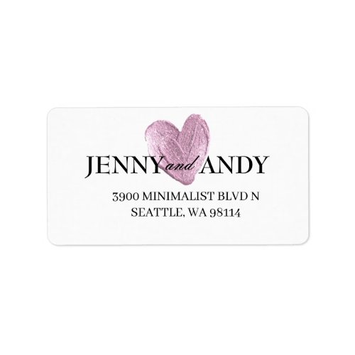 Modern Minimalist Rose Gold Heart Wedding Address  Label