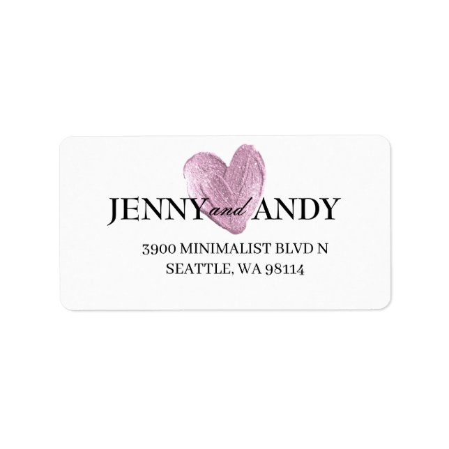 Modern Minimalist Rose Gold Heart Wedding Address  Label (Front)