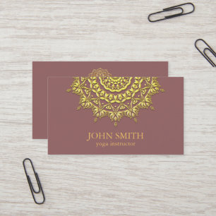 Modern Minimalist Rose Gold Lotus Yoga Instructor Business Card