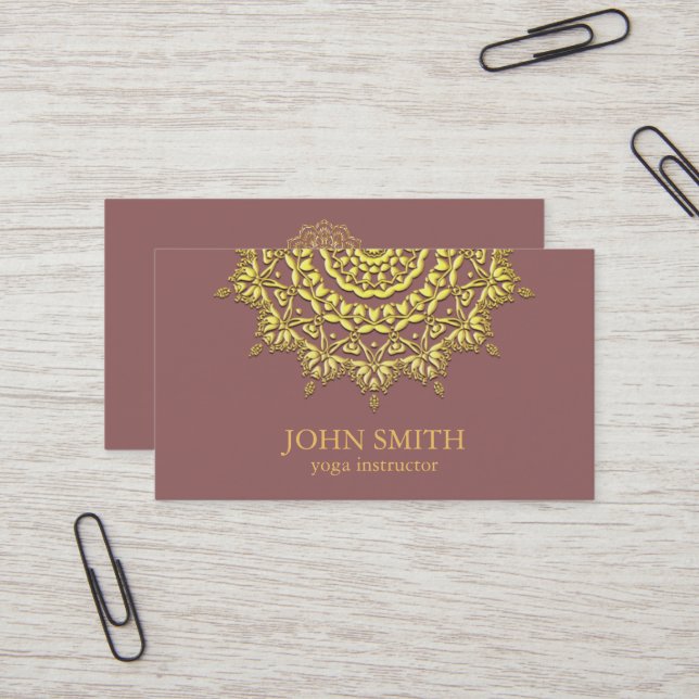 Modern Minimalist Rose Gold Lotus Yoga Instructor Business Card (Front/Back In Situ)