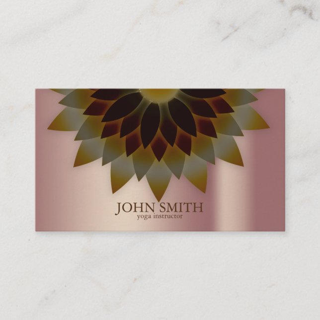 Modern Minimalist Rose Gold Lotus Yoga Instructor  Business Card (Front)