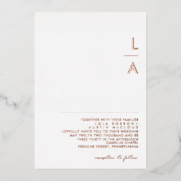Modern Minimalist Rose Gold Monogram Wedding Real Foil Invitation