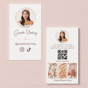 Modern Minimalist Rose Gold Social Media QR Code Business Card