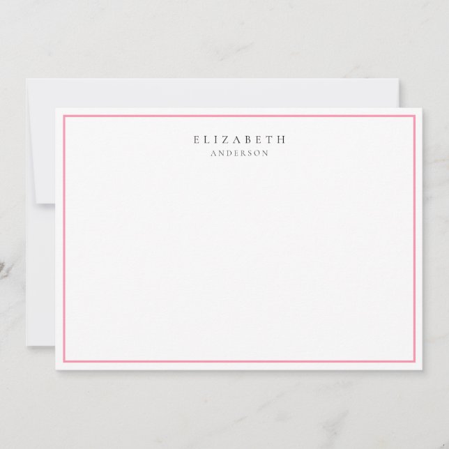 Modern Minimalist Rose Pink Single Border    Note Card (Front)