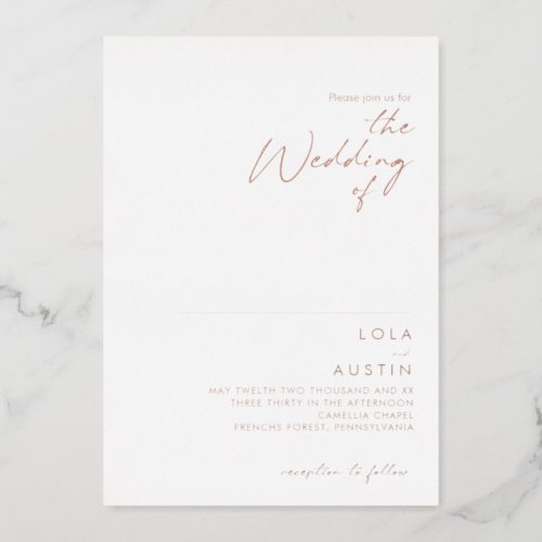 Modern Minimalist  Rose Pink The Wedding Of Real Foil Invitation