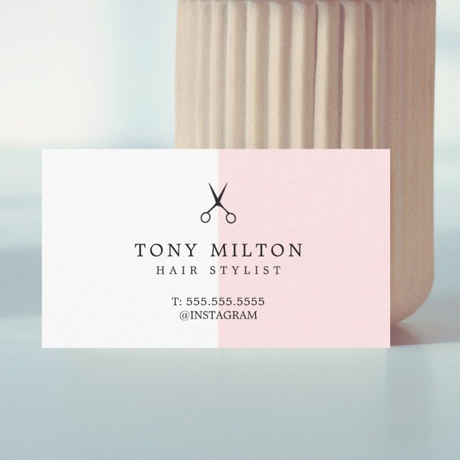 Modern Minimalist Rose White Scissors Hairdresser Business Card (Creator Uploaded)