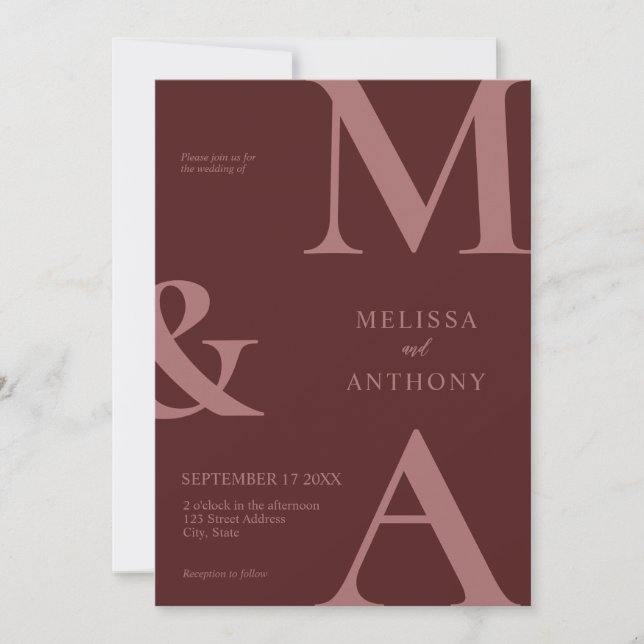 Modern Minimalist Rosewood Wedding Invitation (Front)