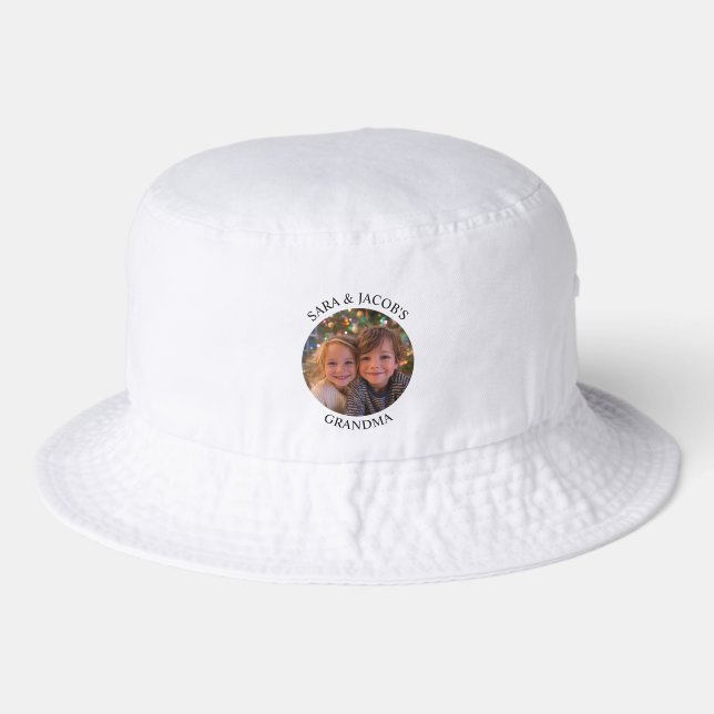 Modern Minimalist Round Photo for Grandma Bucket Hat (Front)