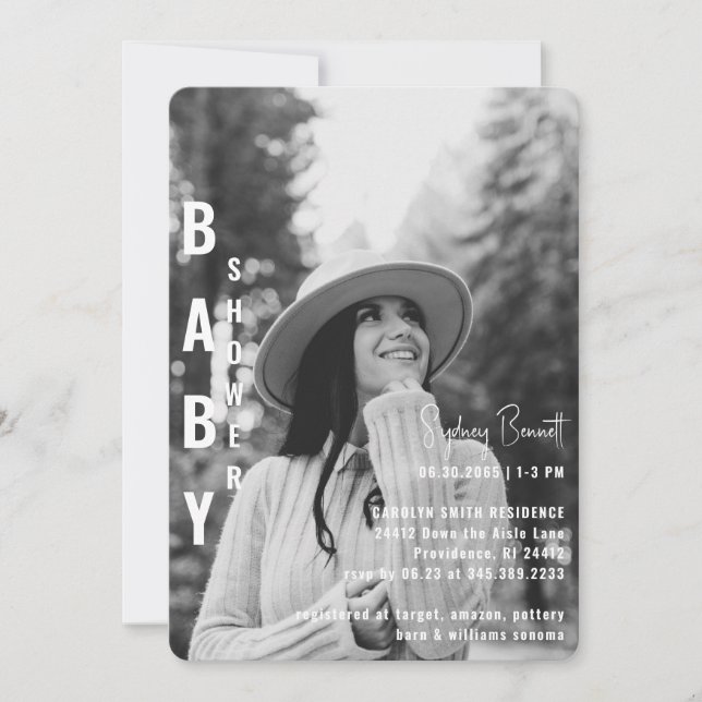 Modern Minimalist Rounded B/W Photo Baby Shower  Invitation (Front)