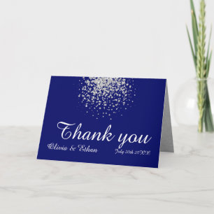 Modern Minimalist Royal Blue and Silver Glitter Letterpress Thank You Card
