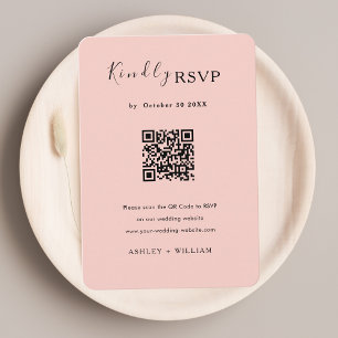 Modern Minimalist Rsvp Qr Code Blush Pink Wedding Enclosure Card