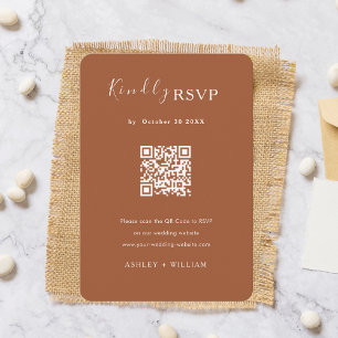 Modern Minimalist Rsvp Qr Code Terracotta Wedding Enclosure Card