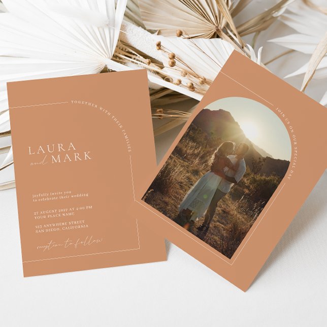 Modern Minimalist Rust Boho Arch Photo Wedding Invitation (Creator Uploaded)