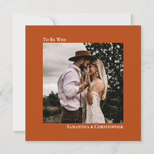 Modern Minimalist Rust Orange Square Photo Wedding Invitation