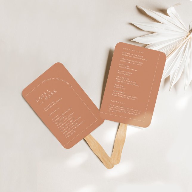 Modern Minimalist Rust Wedding Ceremony Programs Hand Fan (Creator Uploaded)