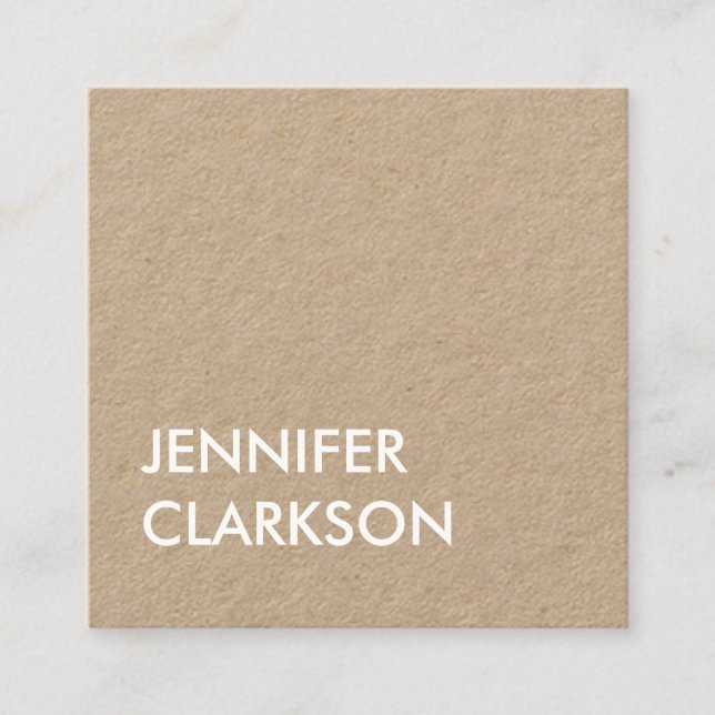 Modern minimalist rustic kraft bold text square business card (Front)