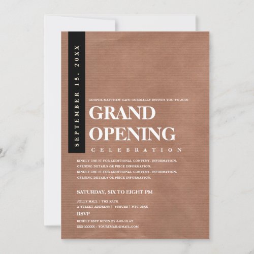 Modern Minimalist Rustic Kraft Grand Opening Invitation
