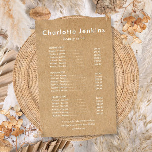 Modern Minimalist Rustic Kraft Salon Service Menu Flyer