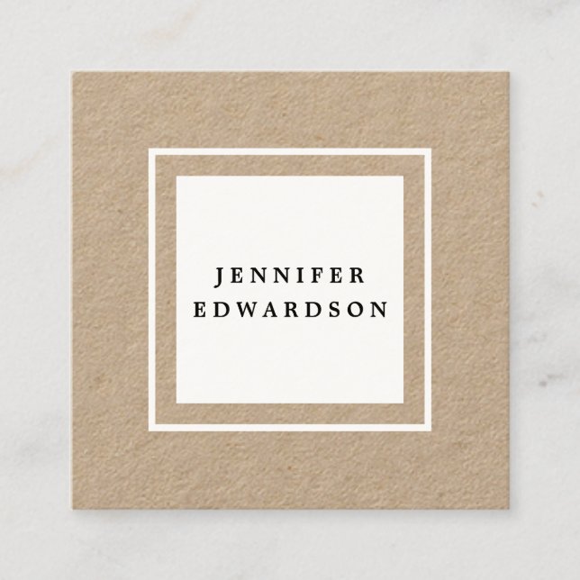 Modern minimalist rustic kraft white professional square business card (Front)