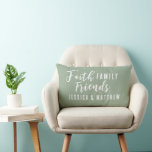 Modern Minimalist Sage Couples Custom Lumbar Pillow<br><div class="desc">Fully Customizable Couples Earth Tone and Sage Faith Family Friends throw pillow available in other colors or styles. Make it your own with your family name or gift it to a friend! Perfect for a housewarming or new apartment. This pillow can be changed to another color, or the design can...</div>