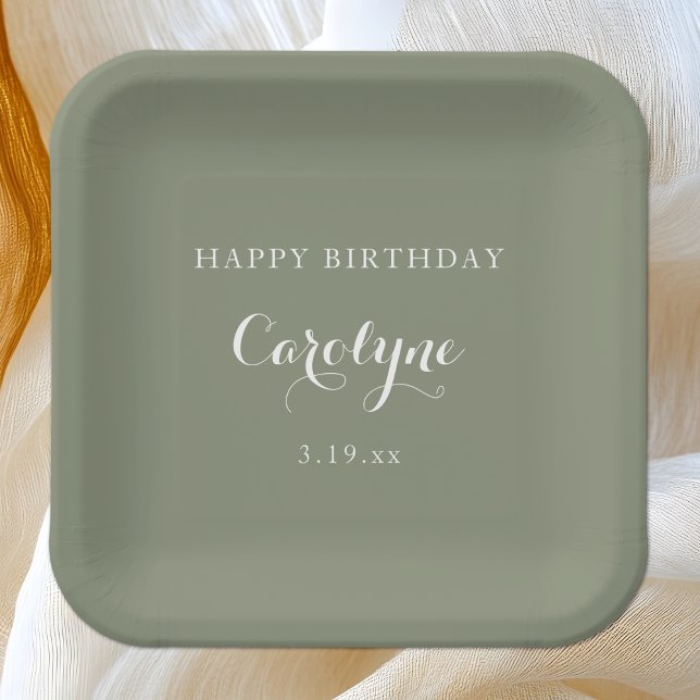 Modern Minimalist Sage Green Birthday  Paper Plates (Creator Uploaded)