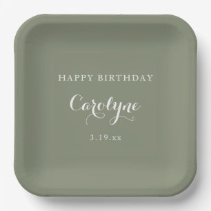 Modern Minimalist Sage Green Birthday Paper Plates